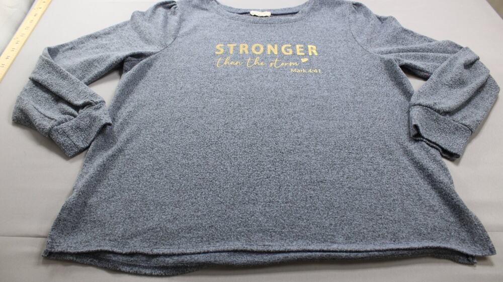 Joie De Vivre Stronger Than The Storm Graphic Knit Top Womens XL Gray Mark 4:41